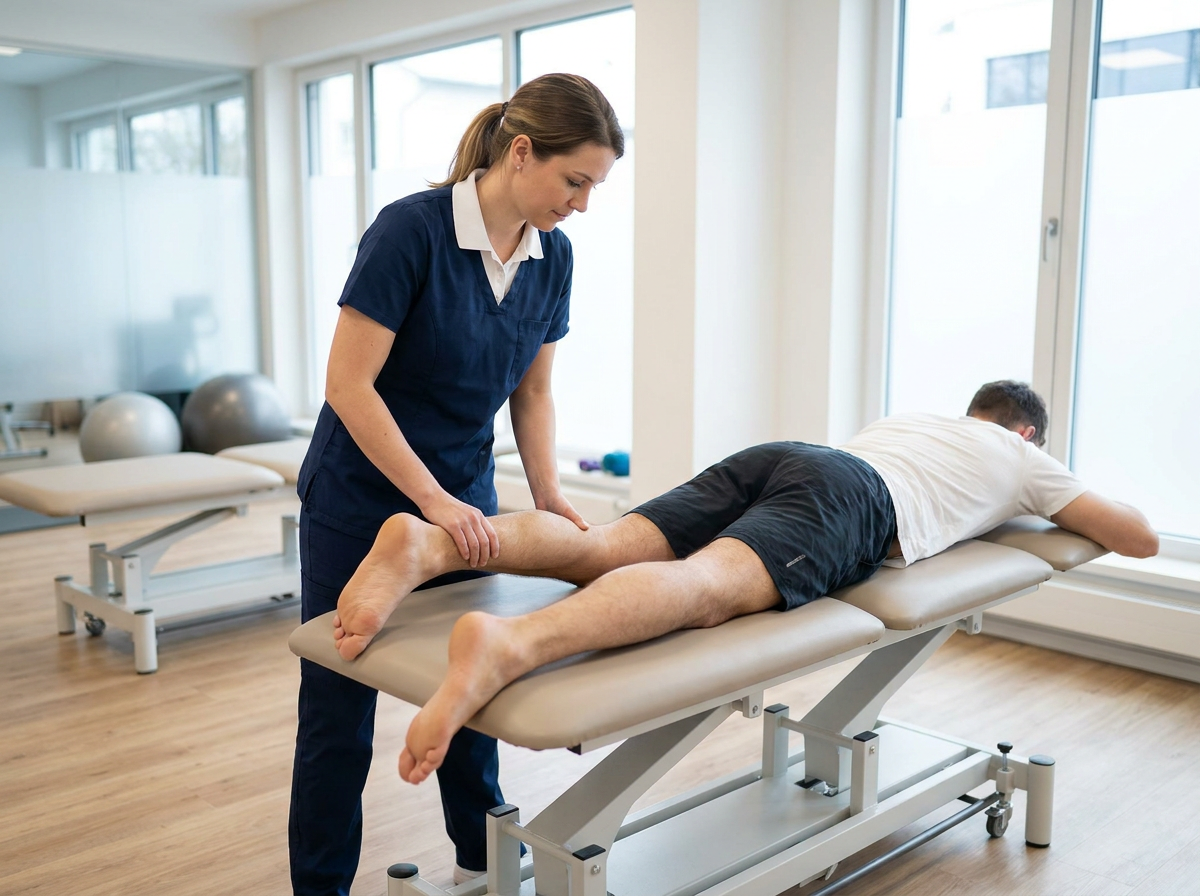 Physio assessing calf strain