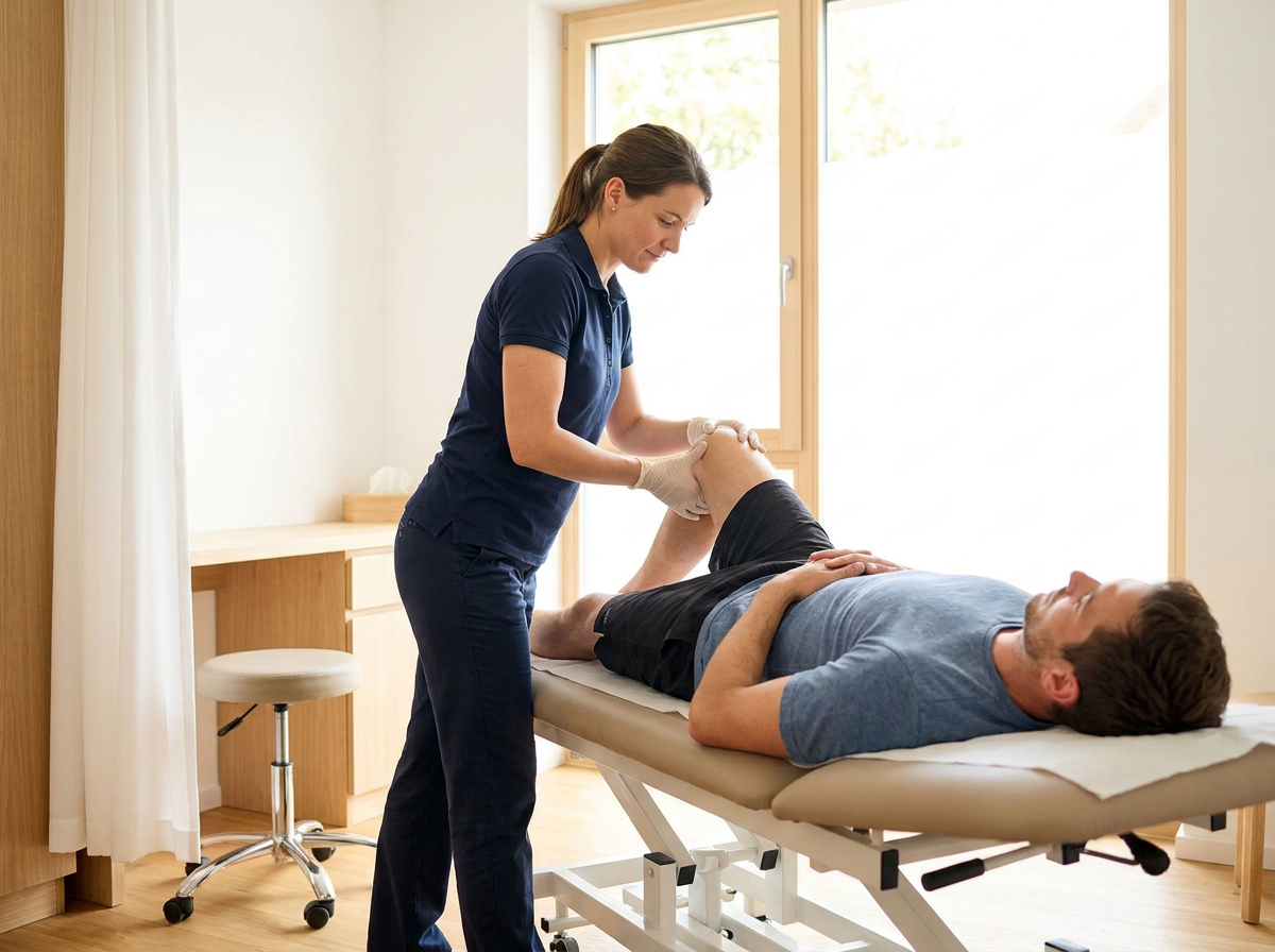 Knee pain physio assessment in Chelmsford – checking knee range of motion and pain drivers