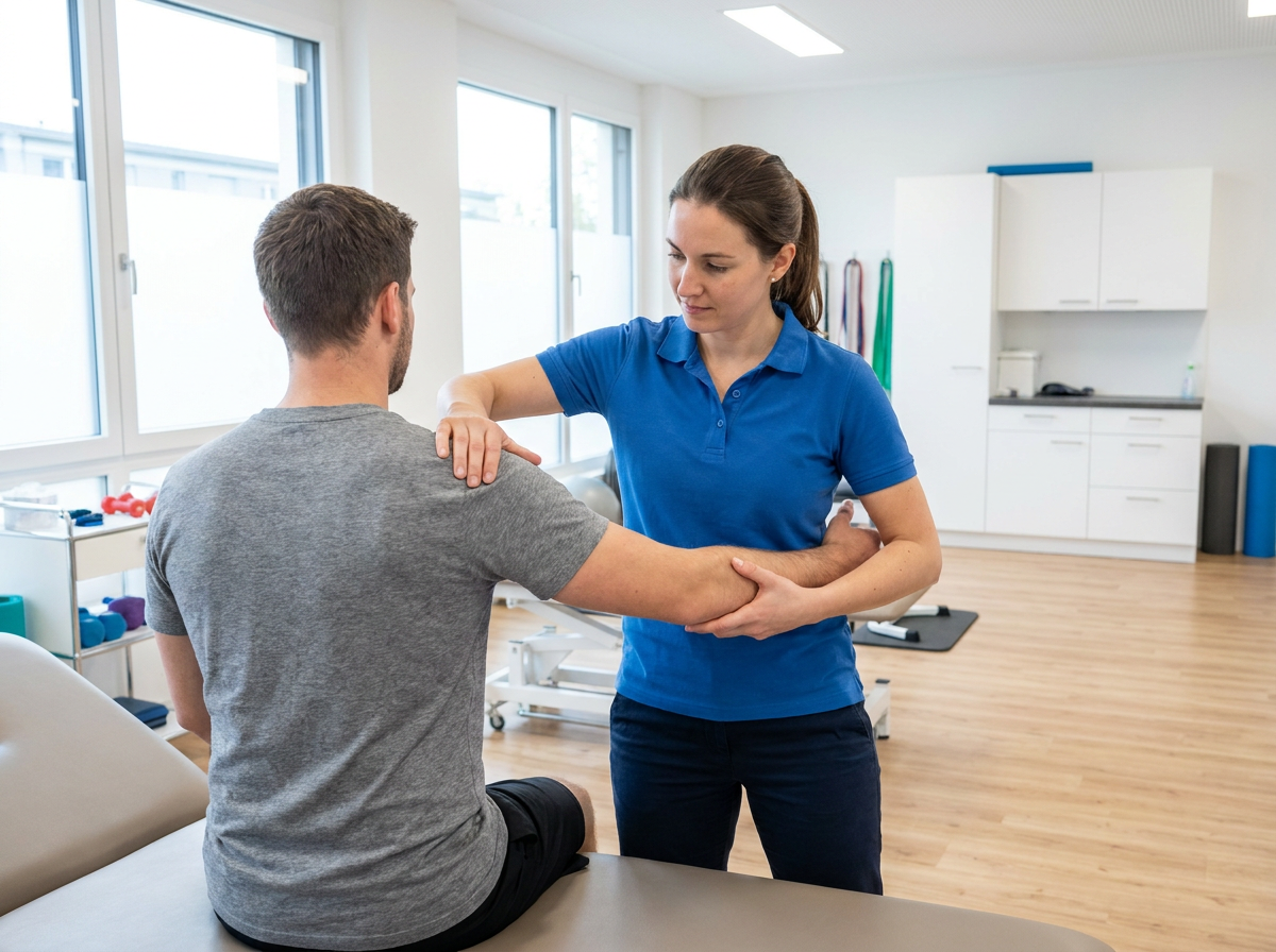 Physio assessing rotator cuff strength