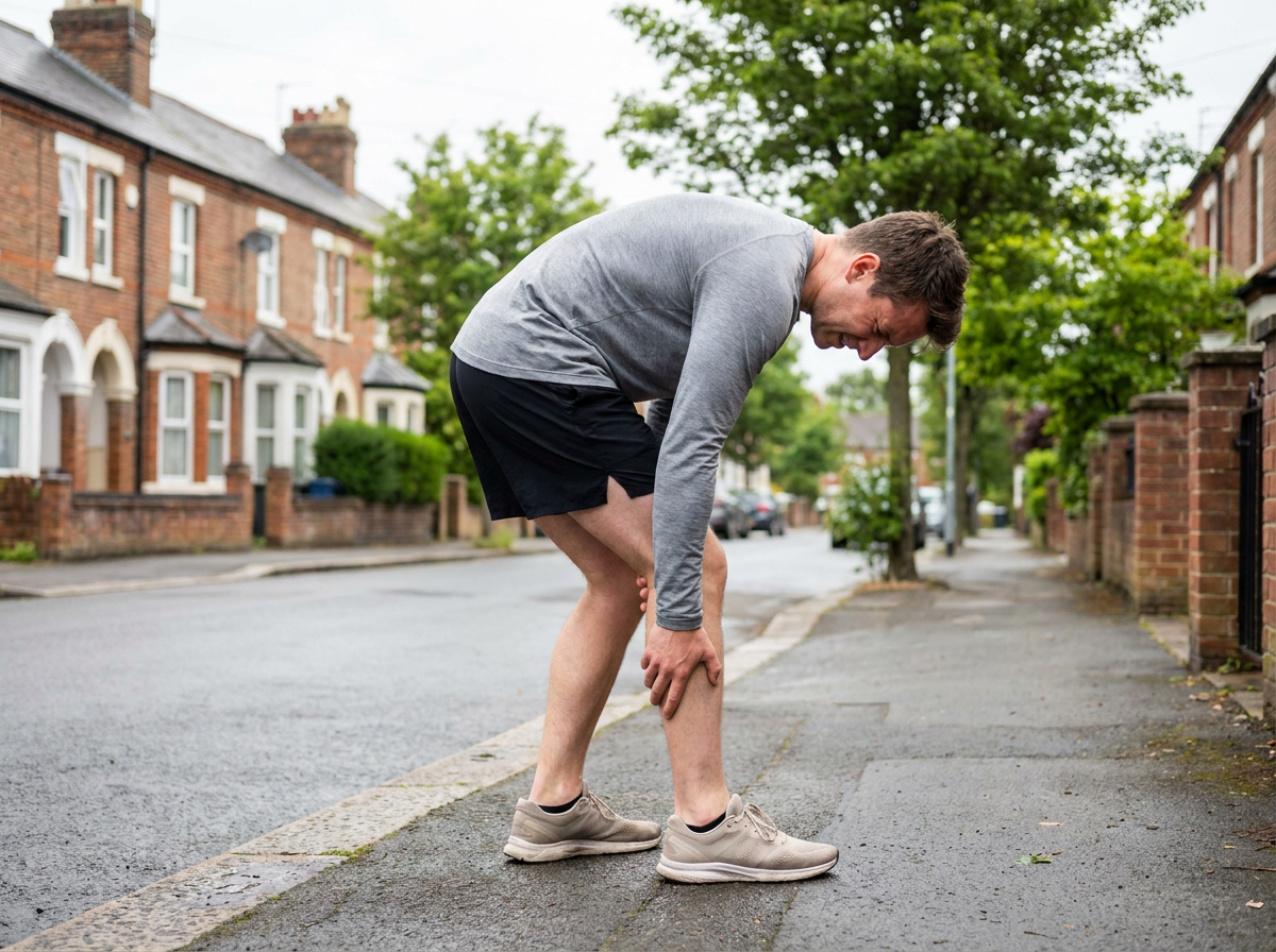 Runner holding shin on pavement