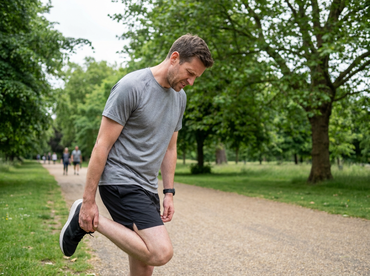 Runner holding back of heel