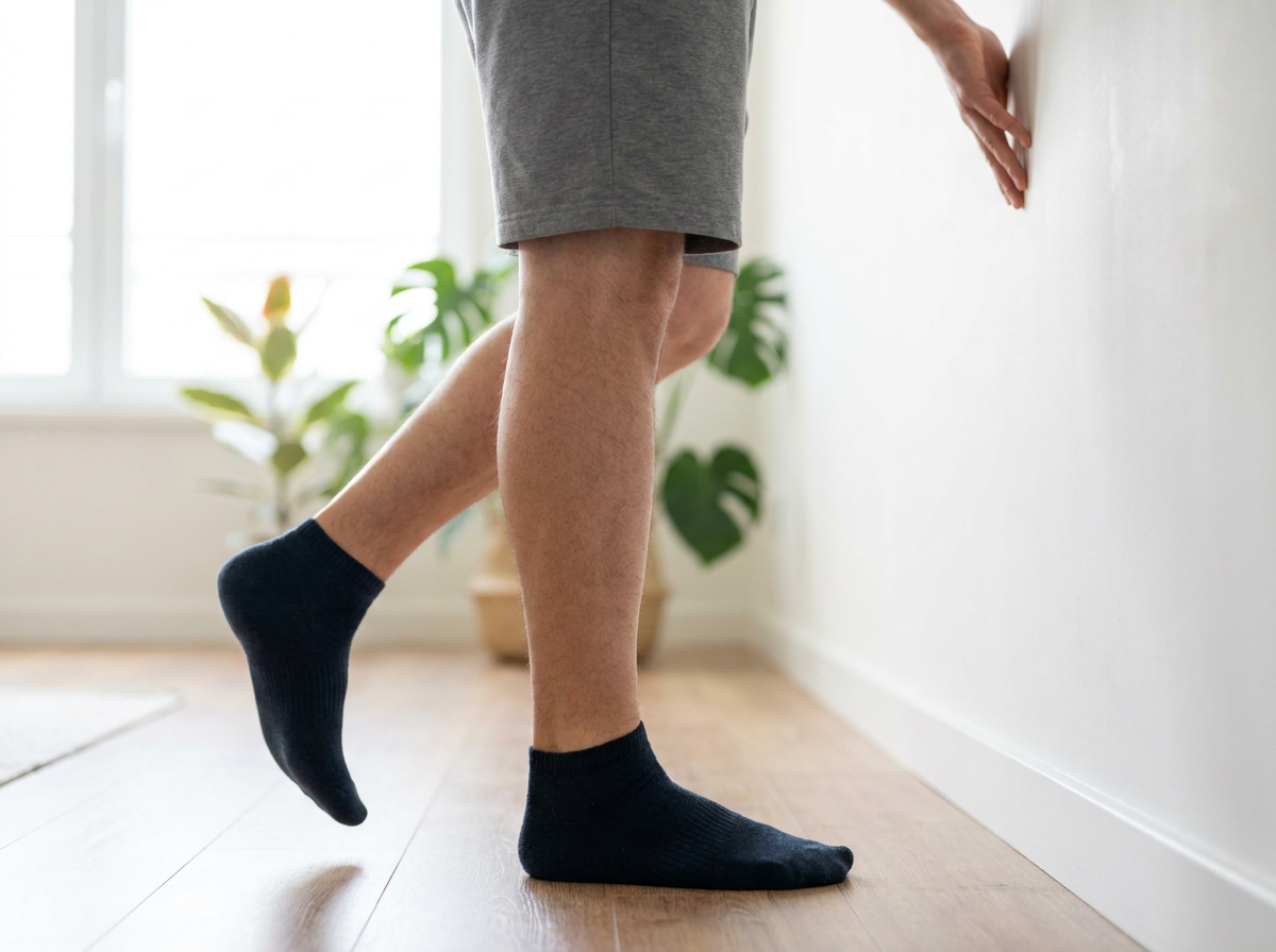 Calf strengthening exercise (single-leg calf raise)